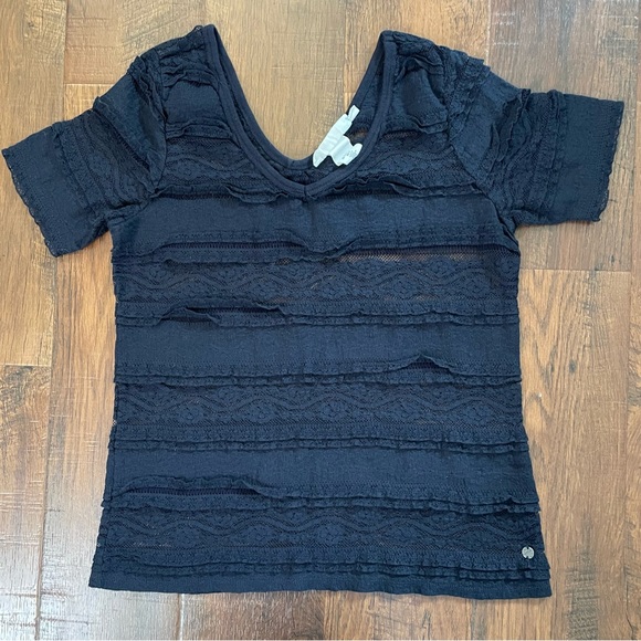 L.O.G.G. LABEL OF GRADED GOODS for H&M navy lace tee shirt, size L - Picture 1 of 8
